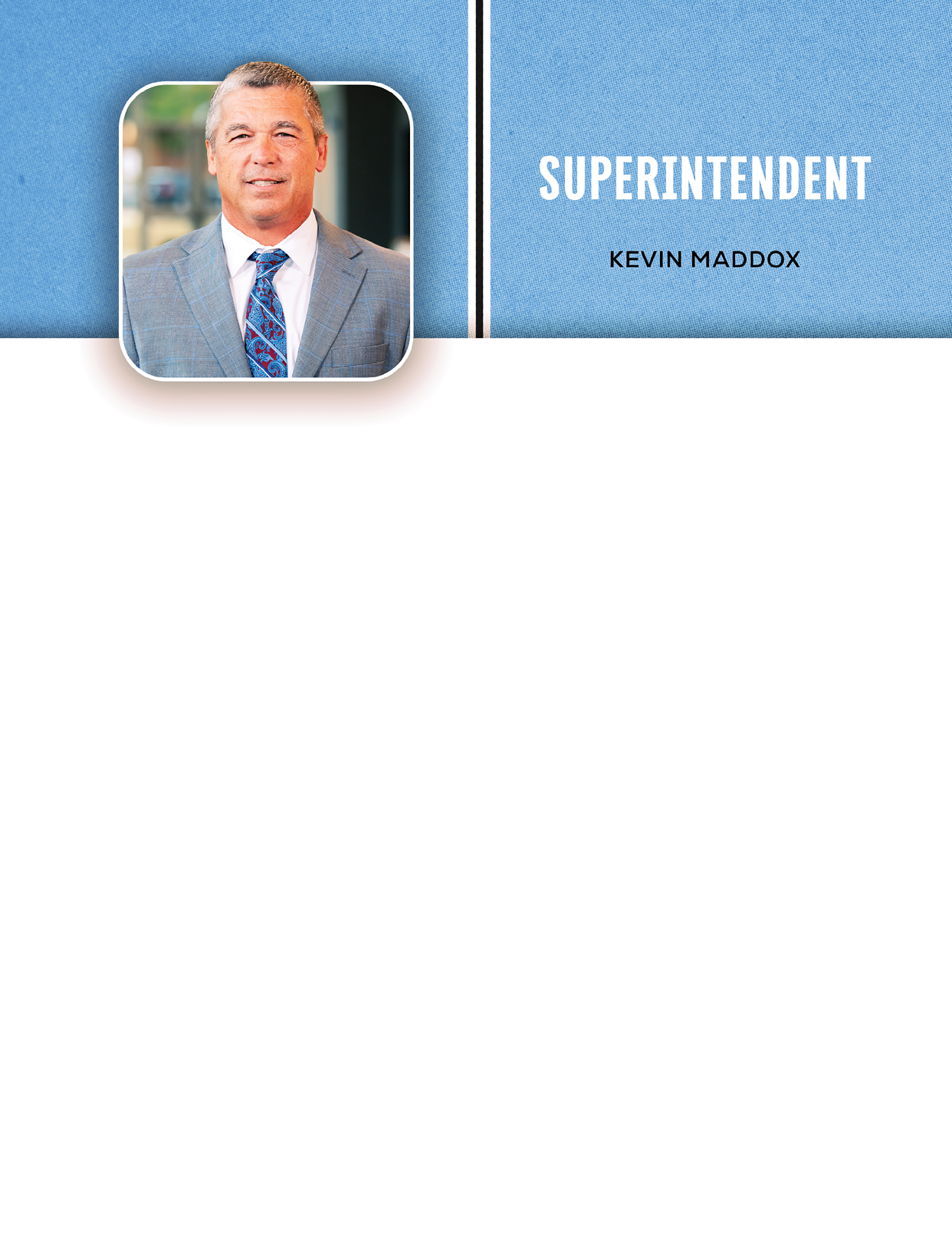 A man is pictured in a suit and tie, with the words “Superintendent" written above him. AI generated content