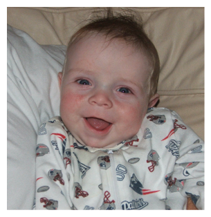 A baby wearing a white and blue shirt with a football team logo on it. AI generated content