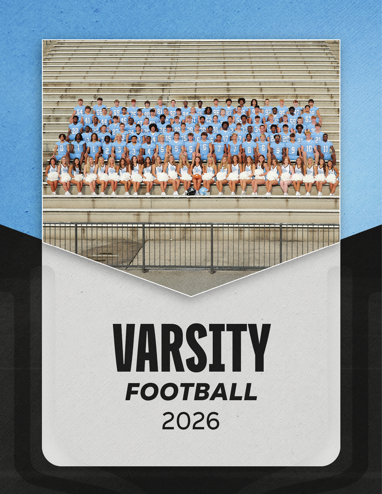 A group of people are sitting on the bleachers in front of a blue wall. AI generated content