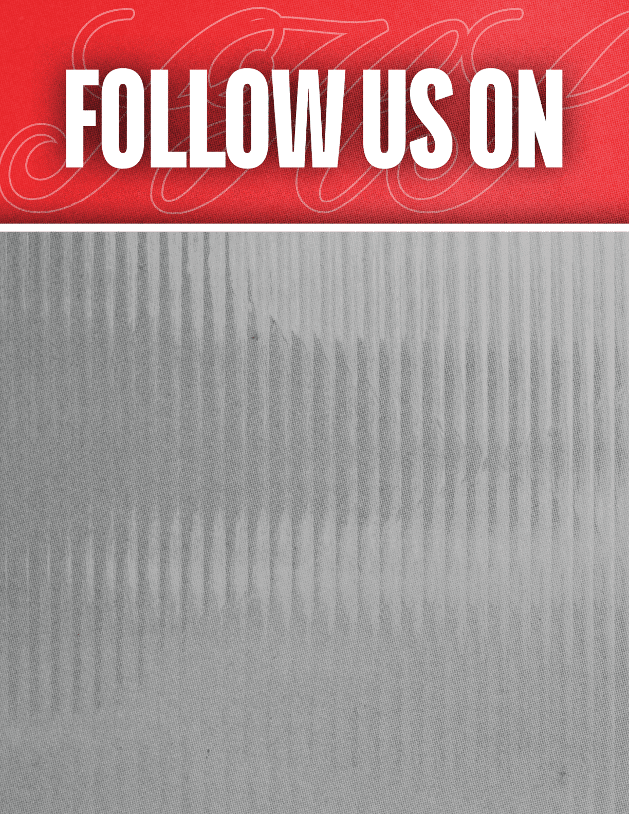 A gray and white poster with the words “Follow Us On" written in white. Description generated by AI