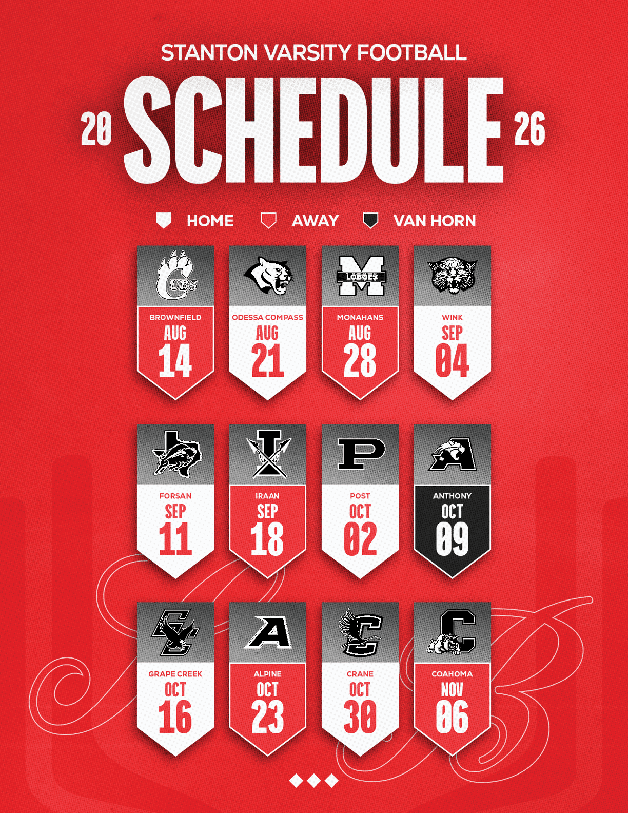 A football schedule with the dates and times of the games. Description generated by AI