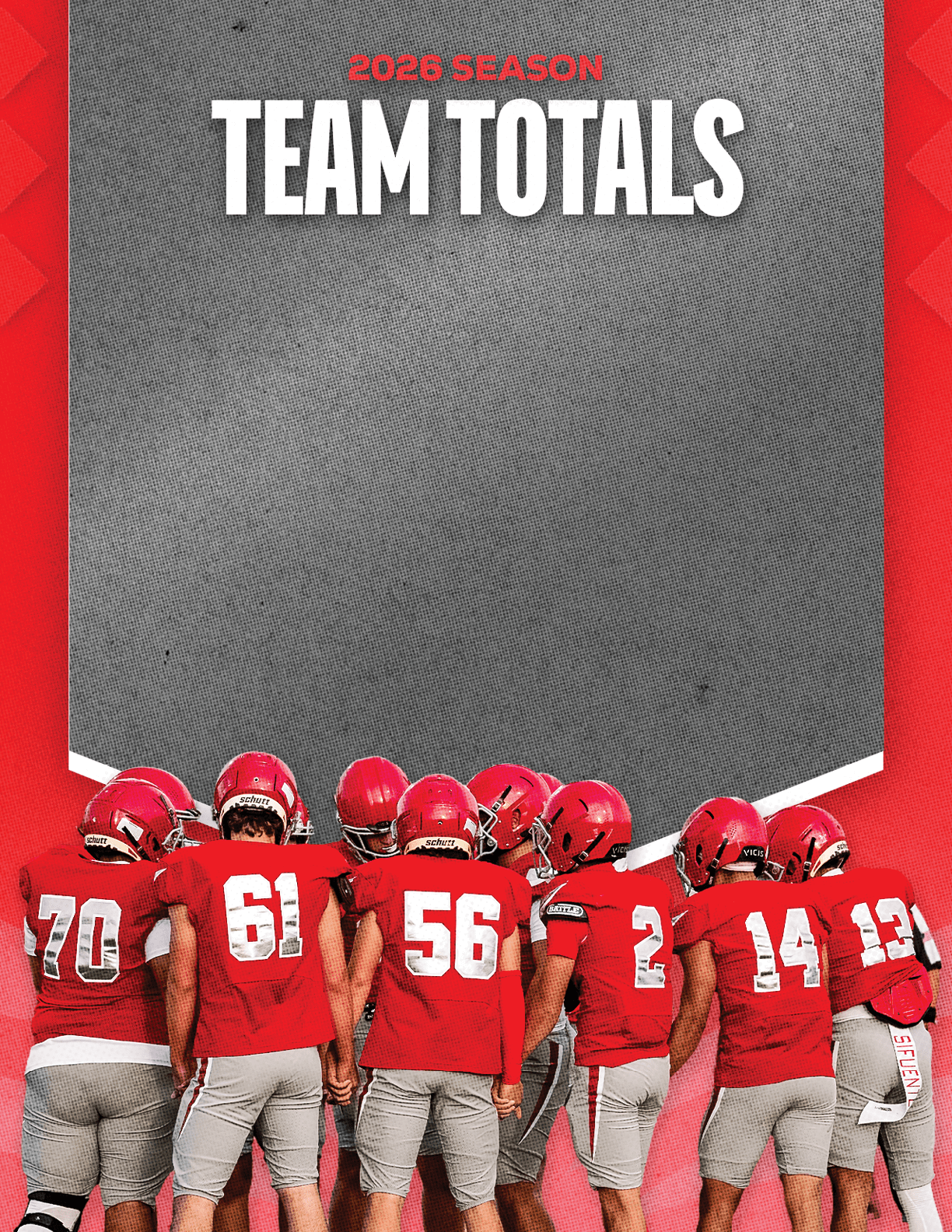 A group of football players standing on the field. Description generated by AI