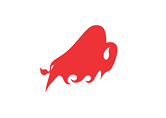 A blue and red logo of a cat with its mouth open. Description generated by AI