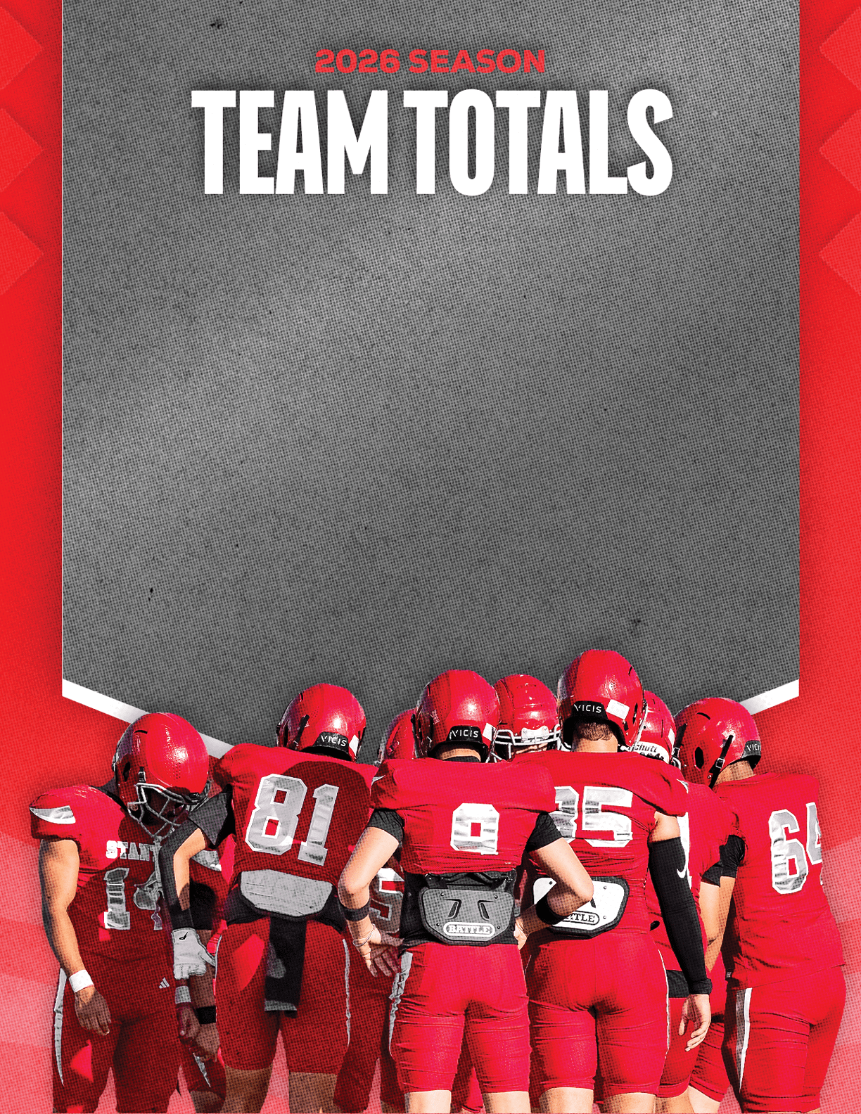 A group of football players standing on the field. Description generated by AI