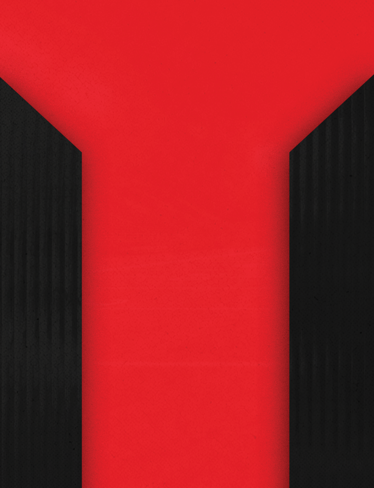 Three black and red buildings. Description generated by AI