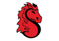 A red and yellow bird with a black beak. Description generated by AI