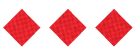 Three red diamond shapes arranged horizontally on a white background. Description generated by AI