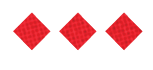 Three red diamond shapes arranged horizontally on a white background. Description generated by AI