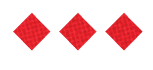 Three red diamond shapes arranged horizontally on a white background. Description generated by AI