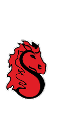 A stylized red horse head with a flowing mane outlined in black, forming an S shape. Description generated by AI