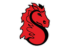 A red and yellow bird with a black beak. Description generated by AI