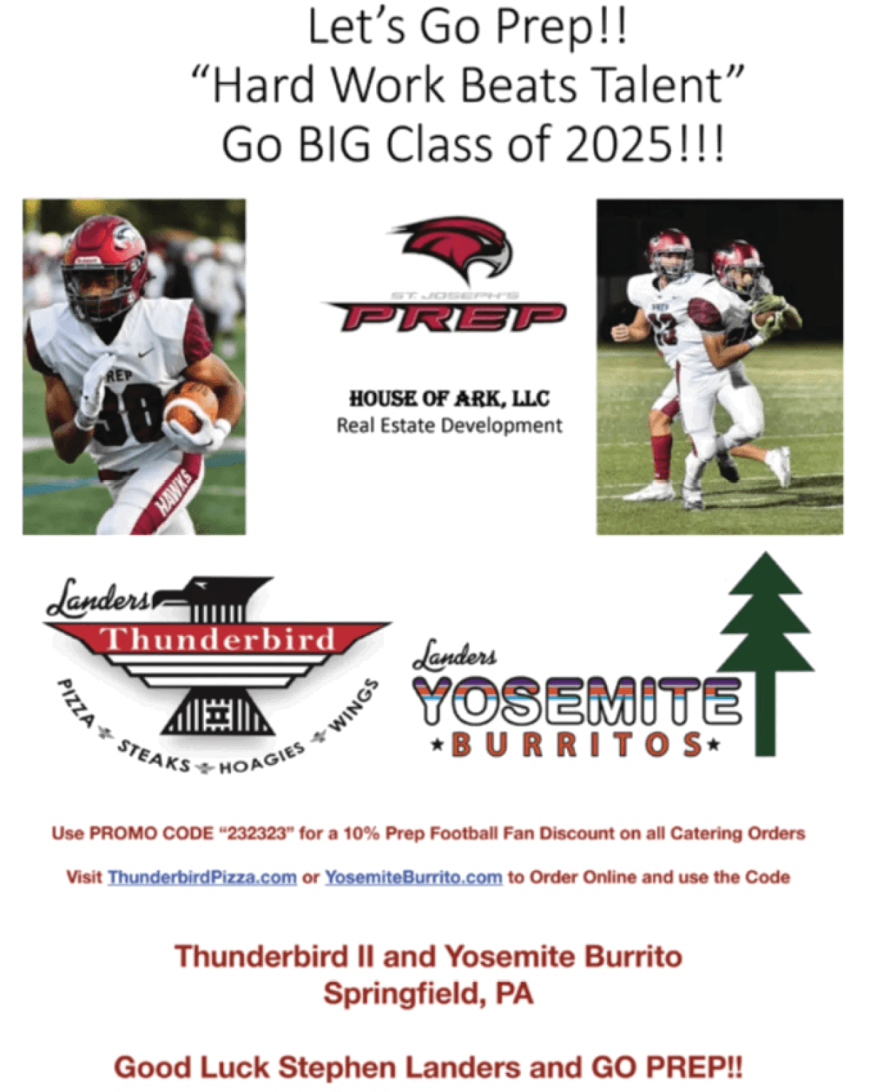 A football player is shown on a poster advertising a restaurant. AI generated content