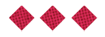 Three red diamond shapes with a textured pattern are evenly spaced on a white background. Description generated by AI