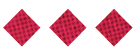 Three red diamond shapes with a textured pattern are evenly spaced on a white background. Description generated by AI