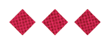 Three red diamond shapes with a textured pattern are evenly spaced on a white background. Description generated by AI