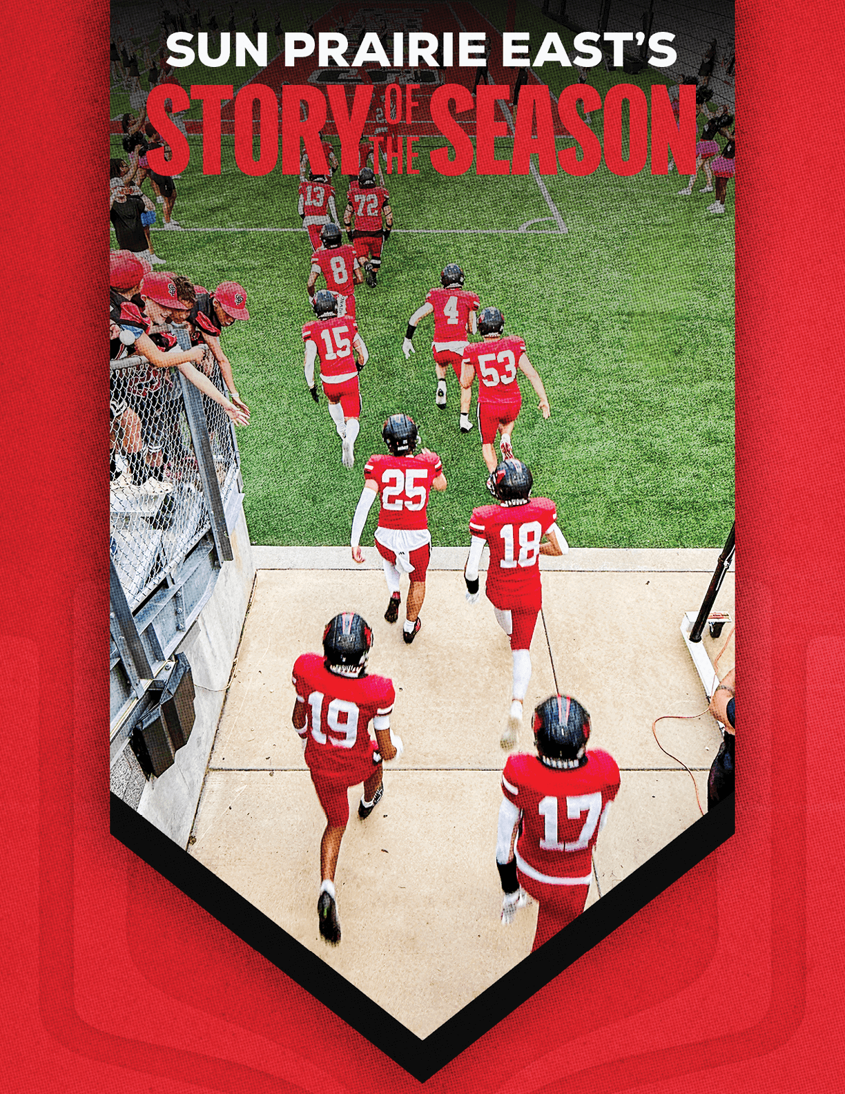 A group of football players huddled together. Description generated by AI
