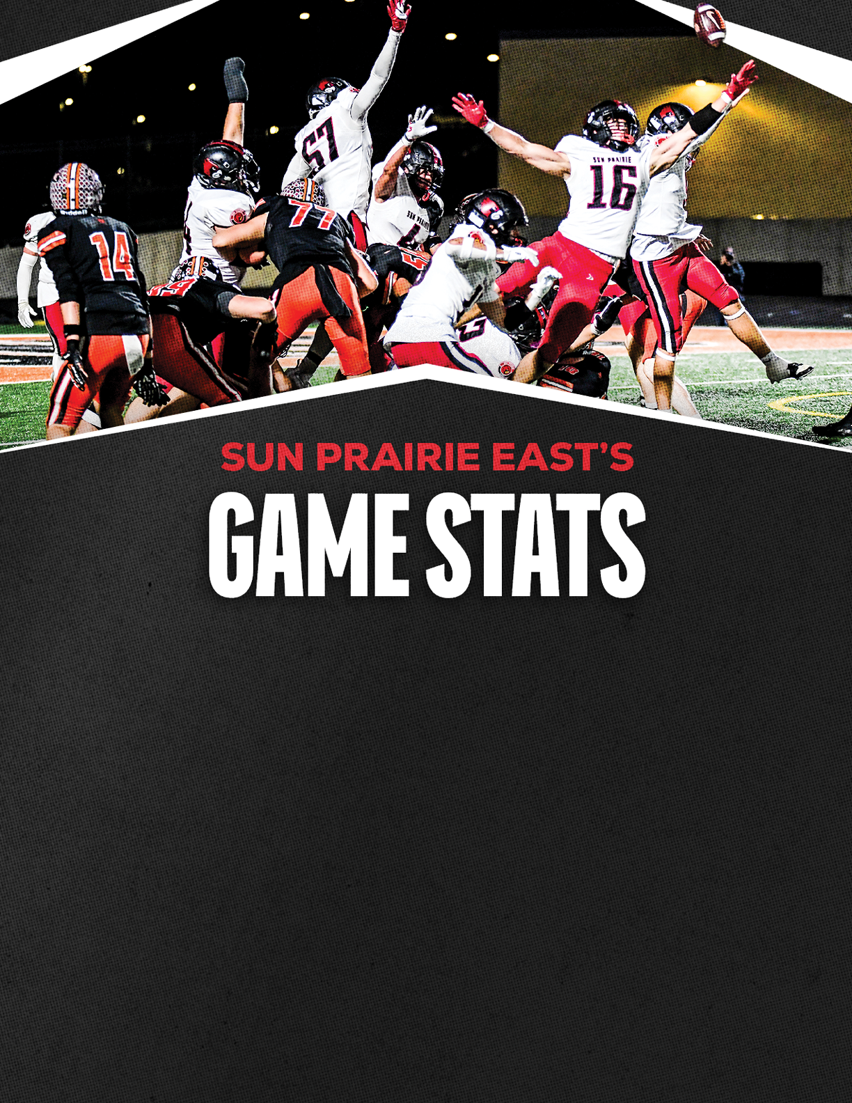 A gold colored sign that says “Mountain Vista's Game Stats". Description generated by AI