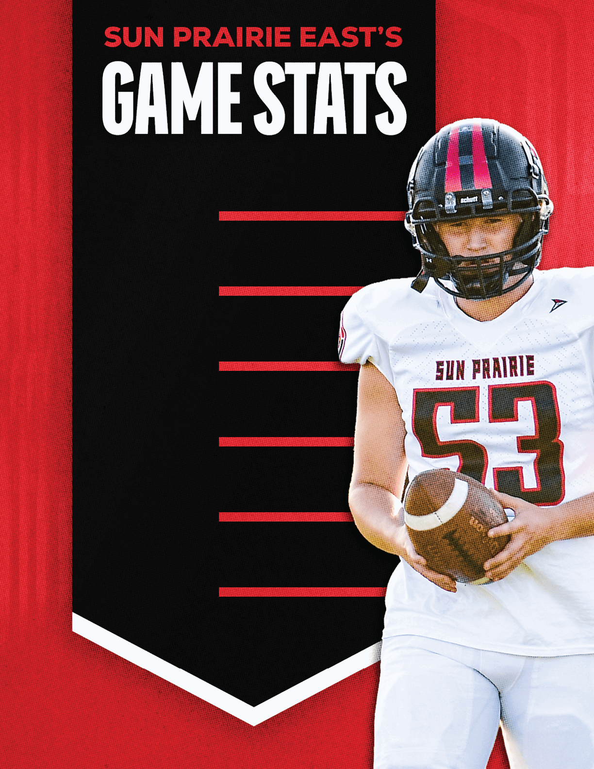 A football player wearing a blue and red jersey. Description generated by AI