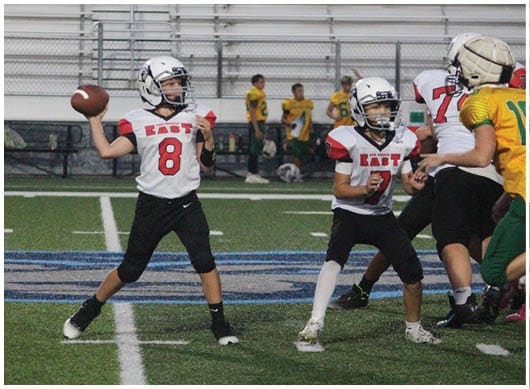 A football player catching a ball. Description generated by AI