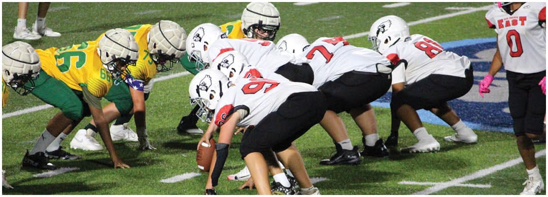 A football player catching a ball. Description generated by AI
