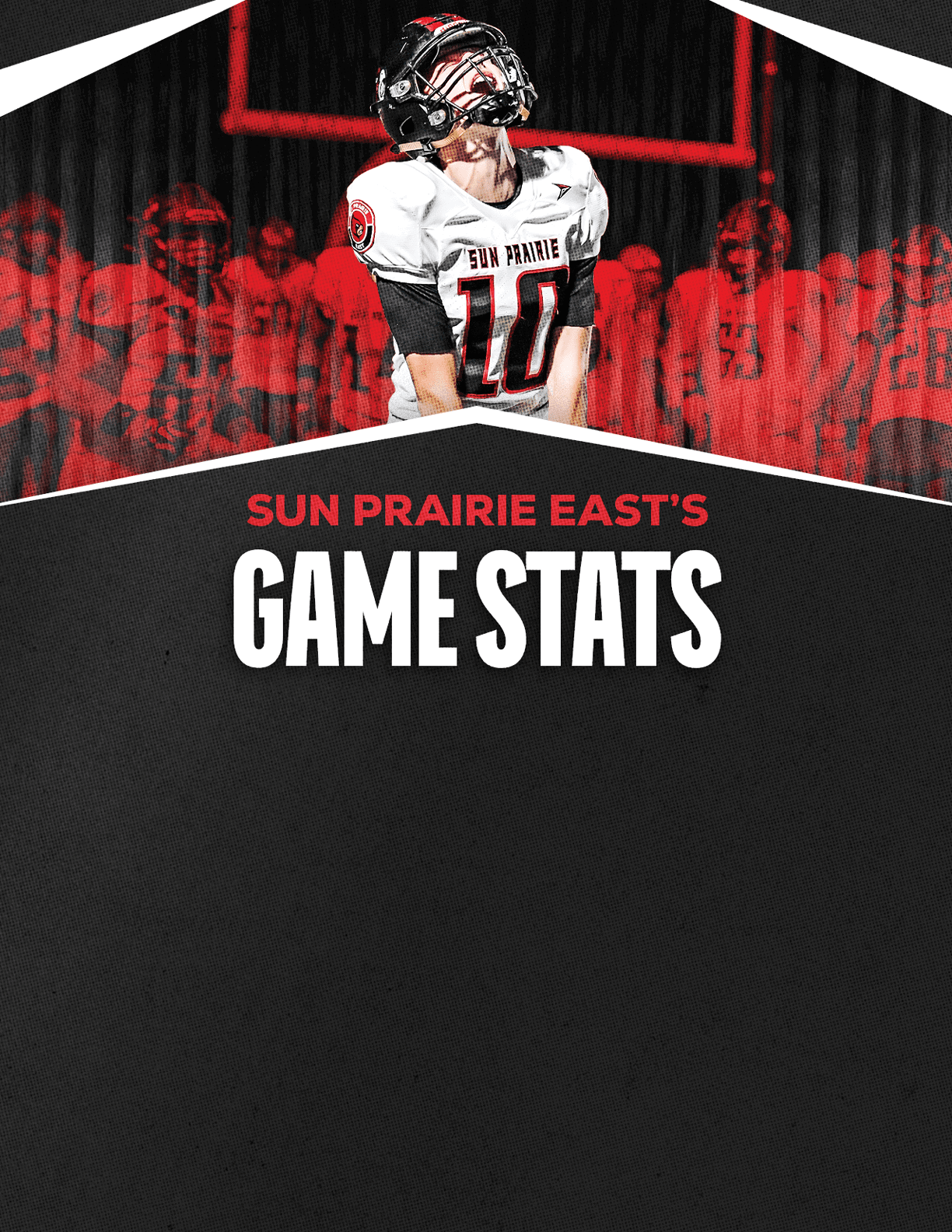 A gold colored sign that says “Mountain Vista's Game Stats". Description generated by AI