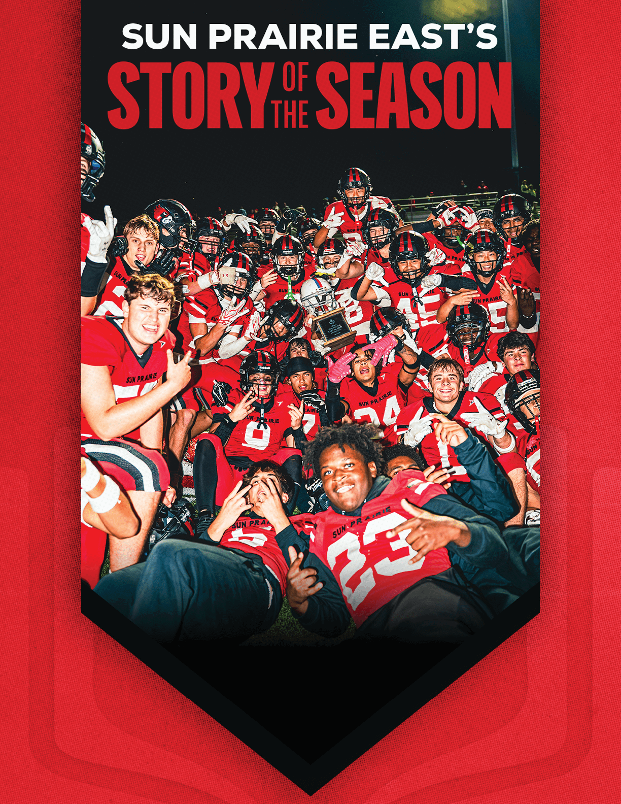 A group of football players huddled together. Description generated by AI