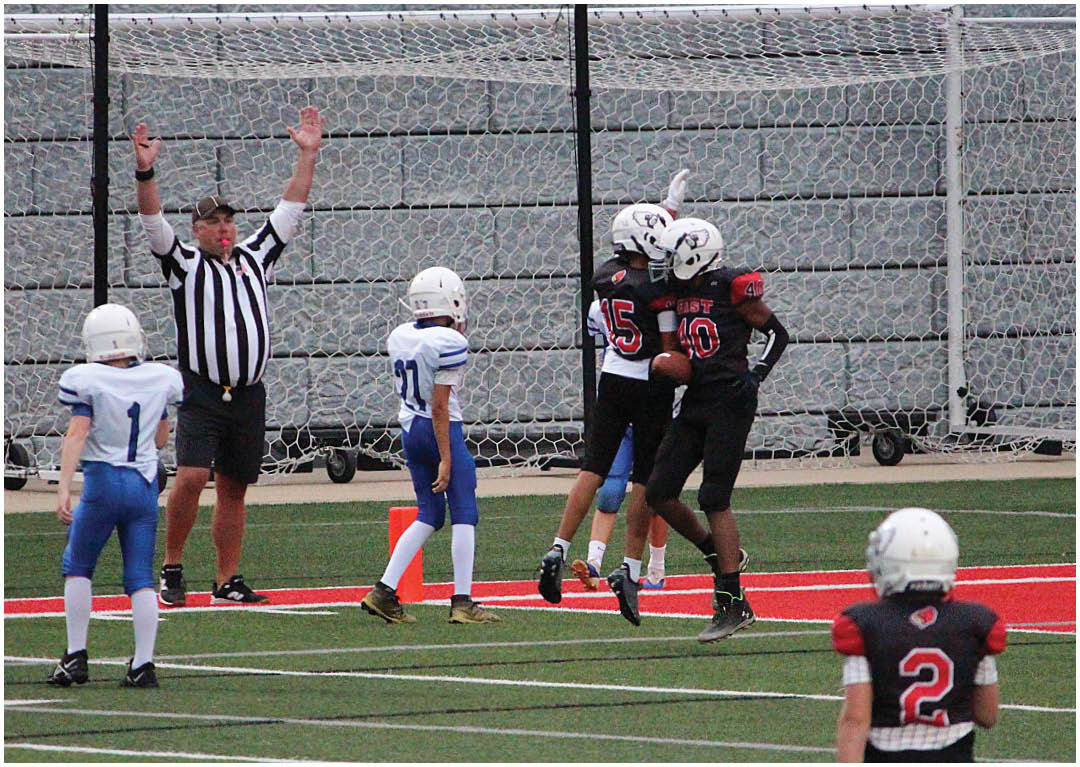 A football player catching a ball. Description generated by AI