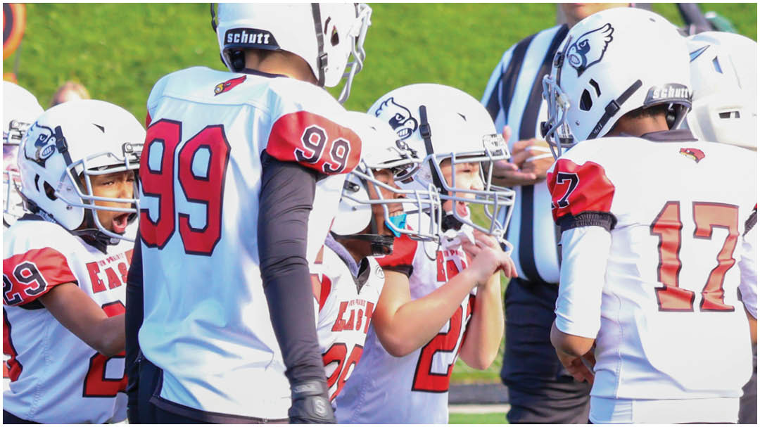 A football player catching a ball. Description generated by AI