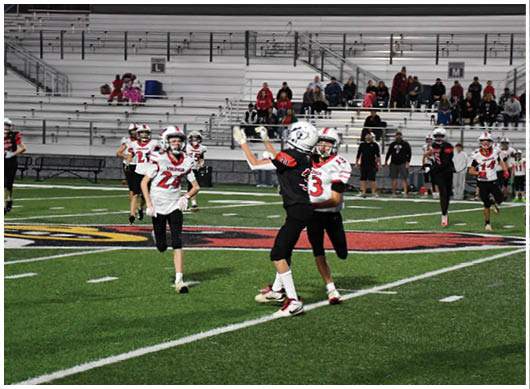 A football player catching a ball. Description generated by AI