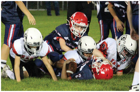 A football player catching a ball. Description generated by AI