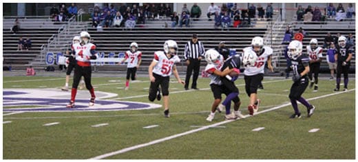 A football player catching a ball. Description generated by AI