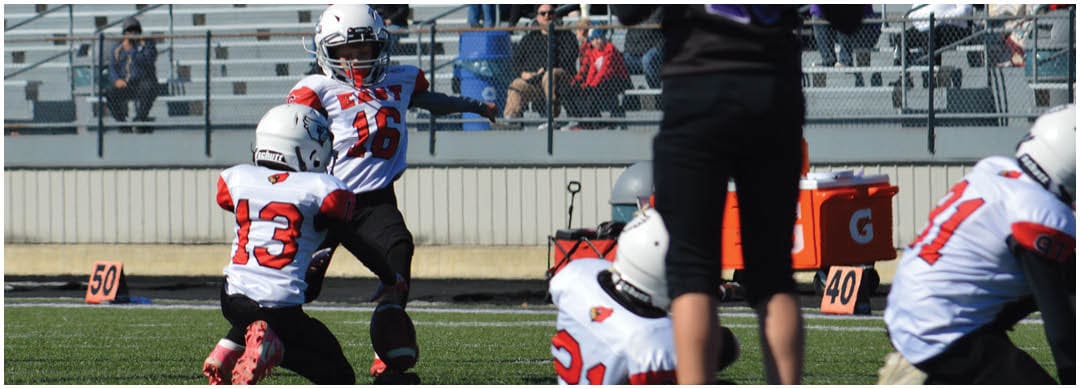 A football player catching a ball. Description generated by AI