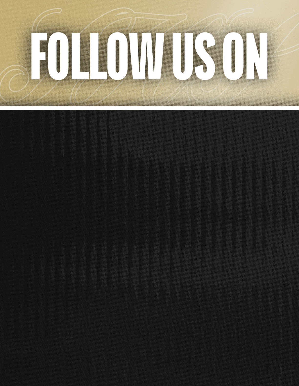 A black and red sign that says Follow Us On. Description generated by AI