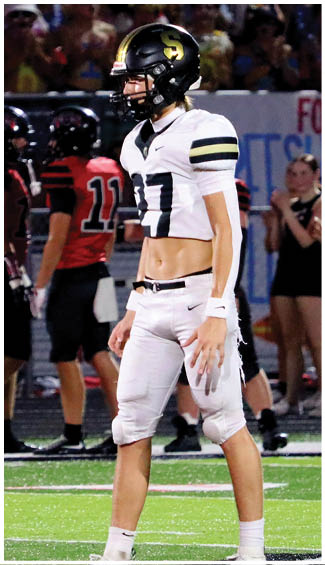 A person wearing a white football uniform with the number 17 stands on a field with other players and spectators in the background. Description generated by AI