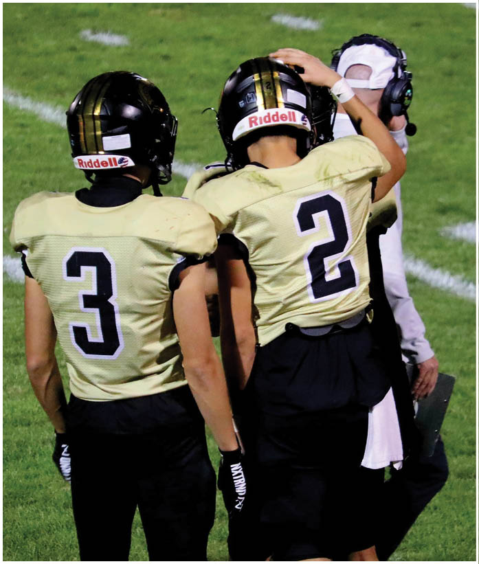 A person wearing a gold sports jersey with the number three in black and white on the back. Description generated by AI