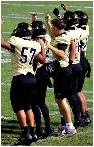 A person wearing a yellow sports jersey with the number 57 is on a grassy field, possibly participating in a football game. Description generated by AI