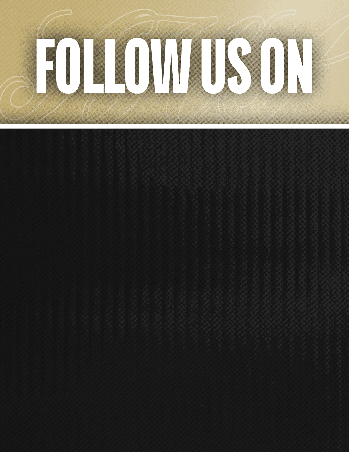 A black and red sign that says Follow Us On. Description generated by AI