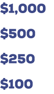 $1,000 $500 $250 $100 