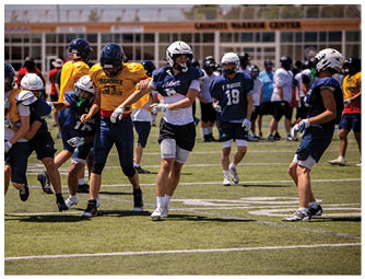 A group of football players on a field. Description generated by AI