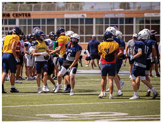 A group of football players on a field. Description generated by AI