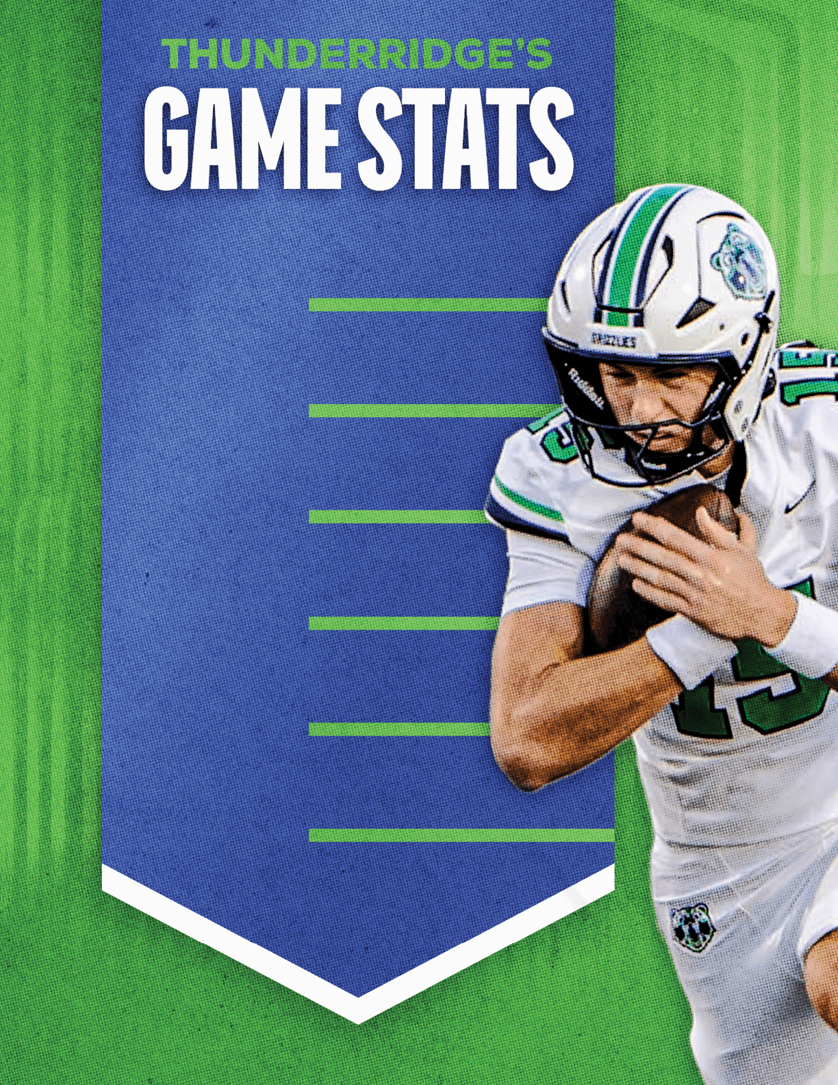 A football player wearing a blue and red jersey. Description generated by AI