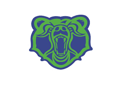 A blue and red logo of a cat with its mouth open. Description generated by AI