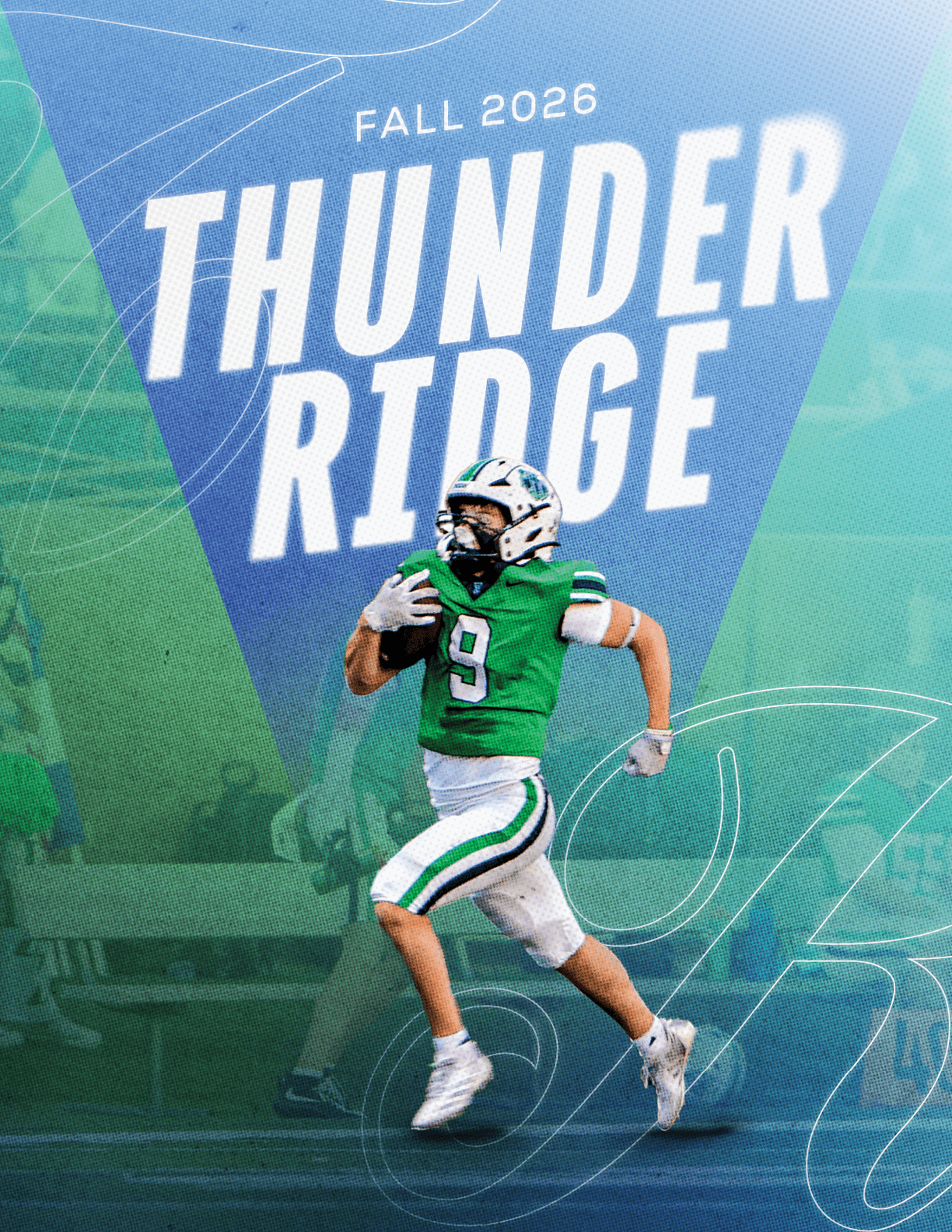A football player is tackled by another player. Description generated by AI
