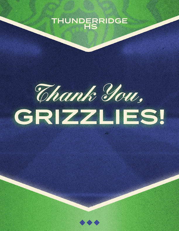A green and gold sign that says Thank You Golden Eagles. Description generated by AI