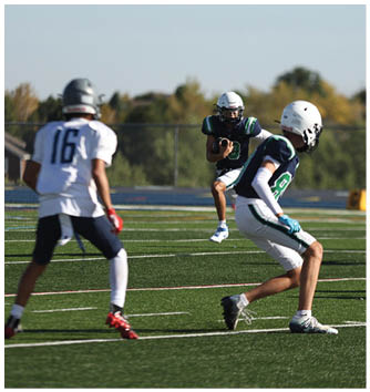A football player catching a ball. Description generated by AI
