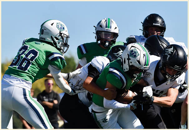 A group of football players posing for a picture. Description generated by AI