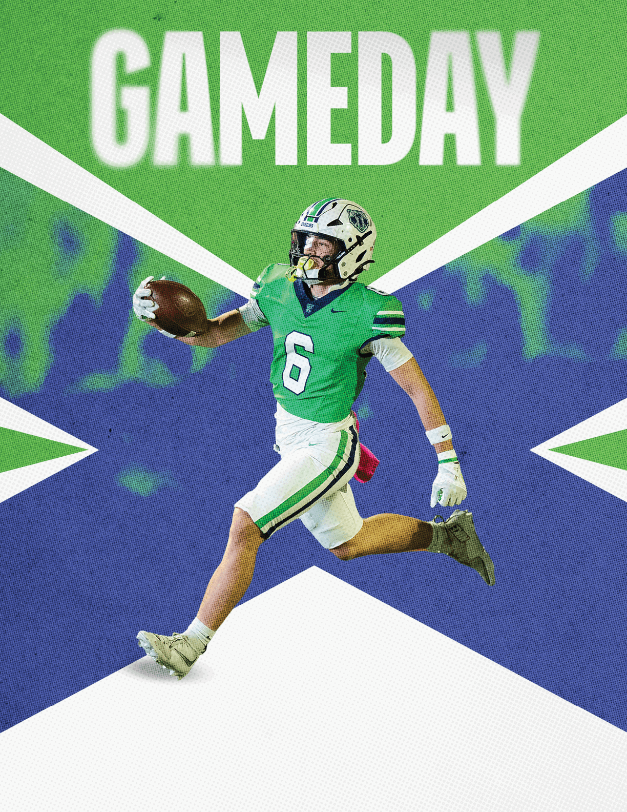 Two football players celebrating a touchdown. Description generated by AI