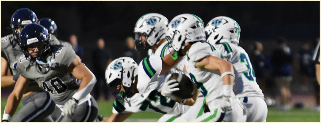 A group of football players posing for a picture. Description generated by AI
