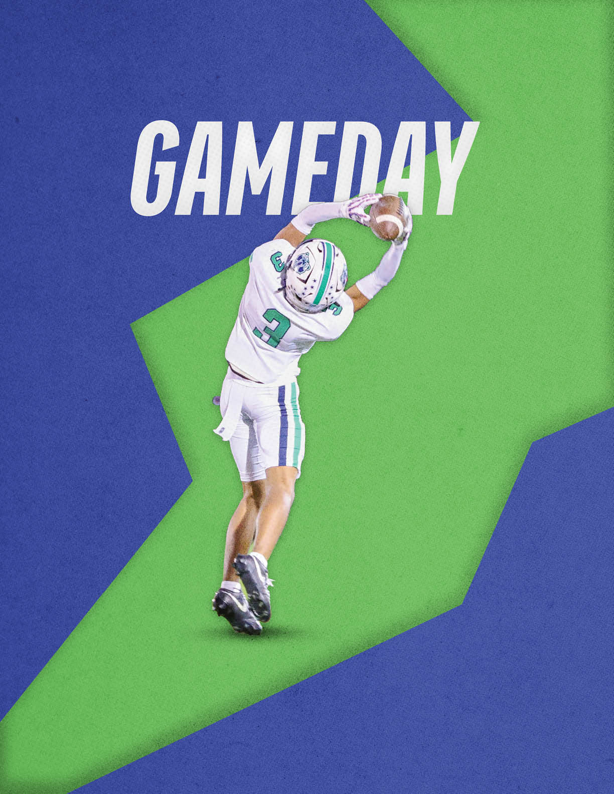 A football player running with a football. Description generated by AI