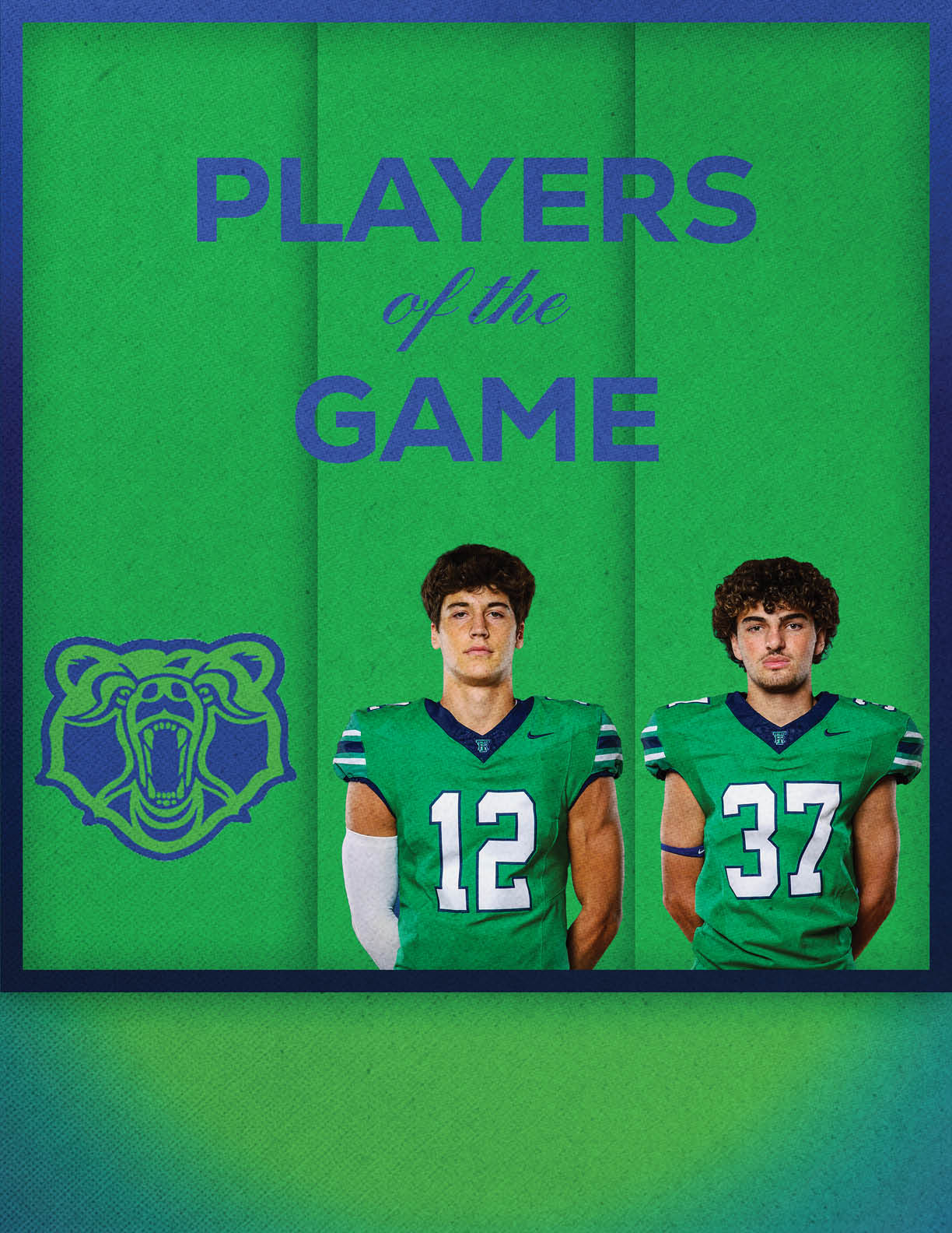 A poster of a football player with a football in his hands. Description generated by AI